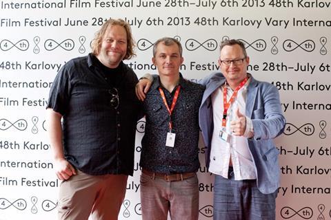 XL actor Olafur Darri Olaffson and director Marteinn Thorsson with KVIFF's Karel Och (centre)